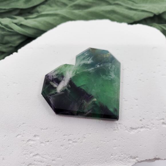 Feather Fluorite Faceted Heart Crystal Carving - Picture 4 of 5